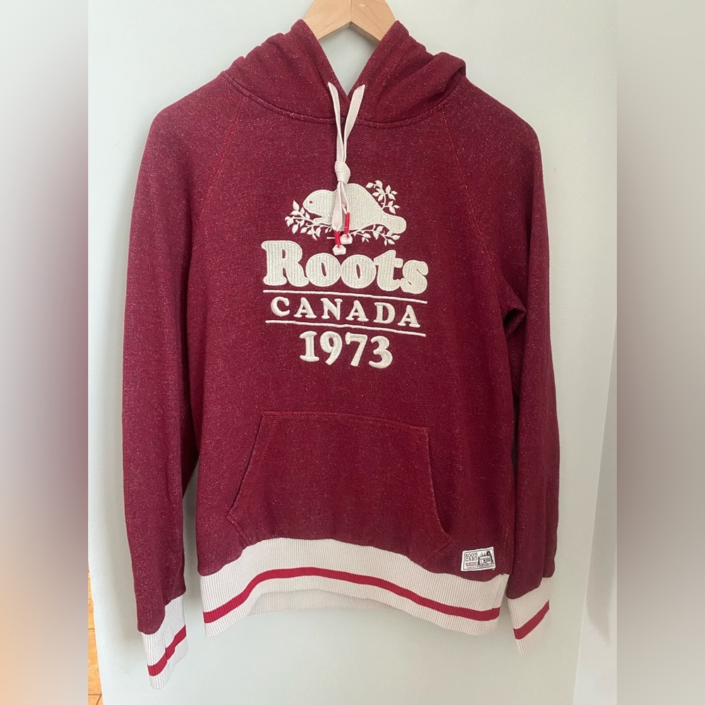 Roots Cabin Collection Original Pullover Hoodie XS Maroon Canadian Cozy Fall - Picture 2 of 11